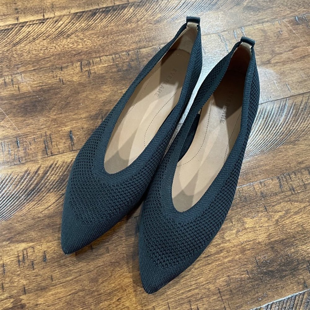 Everlane Reknit 40 Hour Black Knit Pointed Toe Flats Shoes 8
